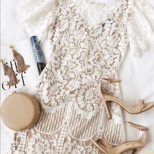 Lulus Pearson white lace shorts sleeve dress